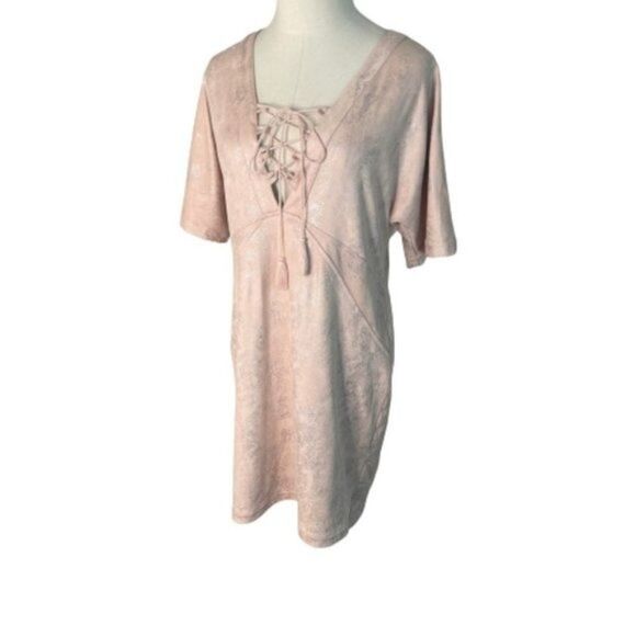 Uncle Frank Snakeskin Pattern Shimmery Lace Up Tunic Mini Dress Pink Silver S - Picture 2 of 6